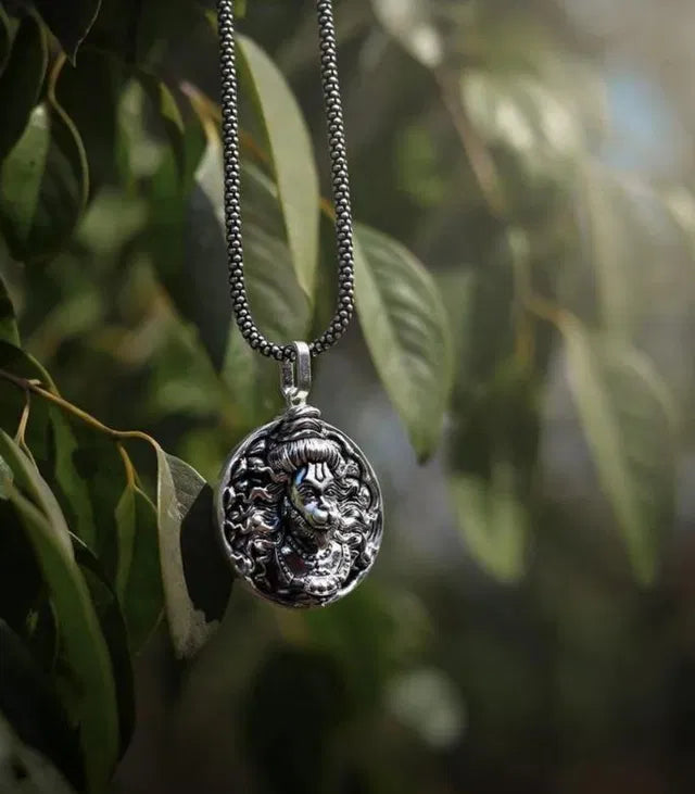 Hanuman Ji Oxidized Silver Pendant Necklace for Men – Bajrangbali Locket